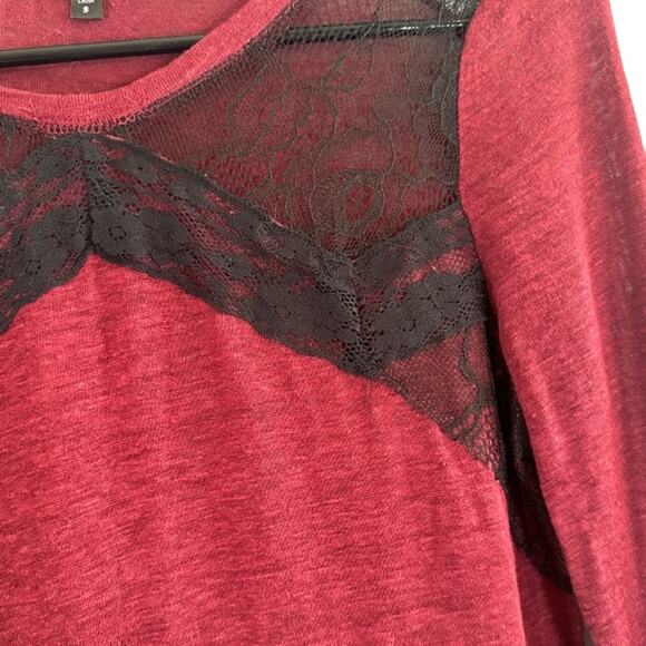 Sanctuary Maroon Lace Upper Applique Detail Long Sleeve Blouse Women Sz S - Picture 4 of 8